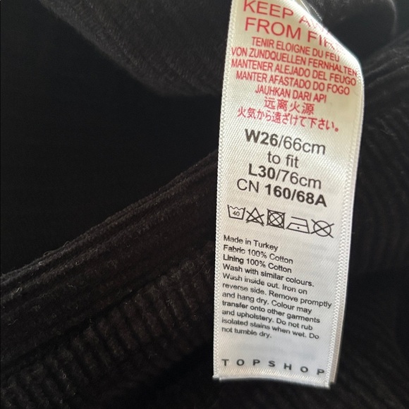 TOPSHOP Wide Rib Corduroy Taper Pant Sz 26X30 High Waisted Black 100% Cotton - Picture 6 of 6